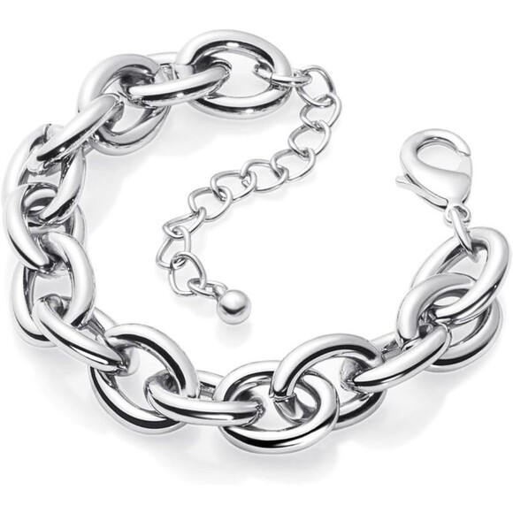 Chunky Gold Bracelets 14K Gold Plated Thick Link Chain Bracelet Birthday Gift - Picture 5 of 5